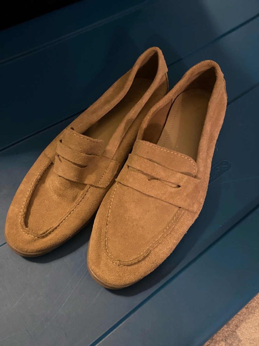 Zara Suede Penny Loafers in Tan Brown